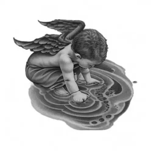 A Little Angel Playing In The Water And Seeing A Devil In The Water
