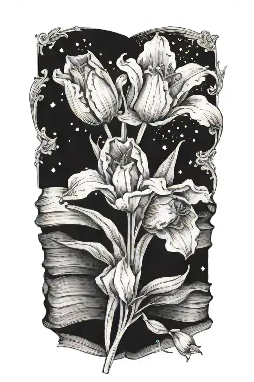 Tulip And Daffodil Flowers In Closed Book