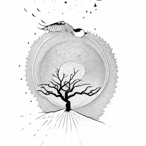 Tree With Bird And Sun