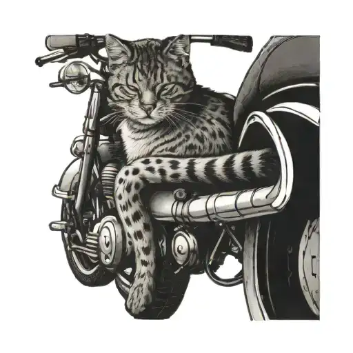 A Sleeping Cat On A Motorcycle Seat With A Cheescake In Its Paw