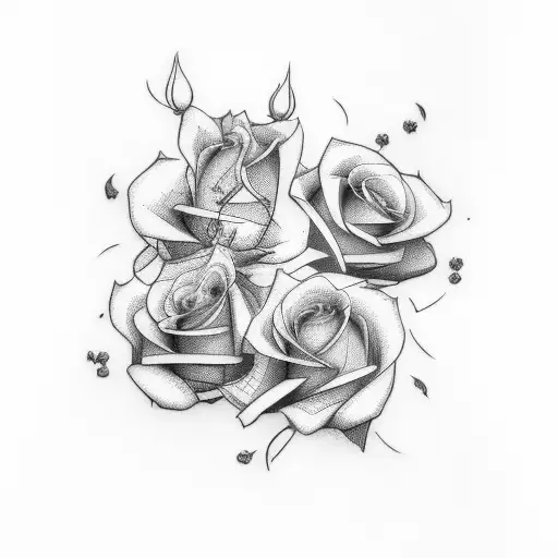 Three Roses In The Background With The Word Samuel In Cursive With Heartbeats At The End