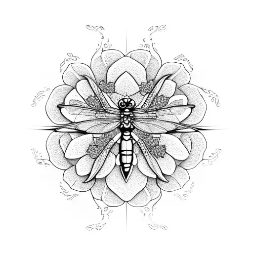 Dragon Fly With Poppy Flower And Mandala Background
