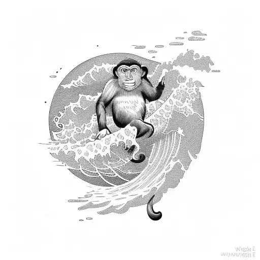 Monkey Surfing On A Wave