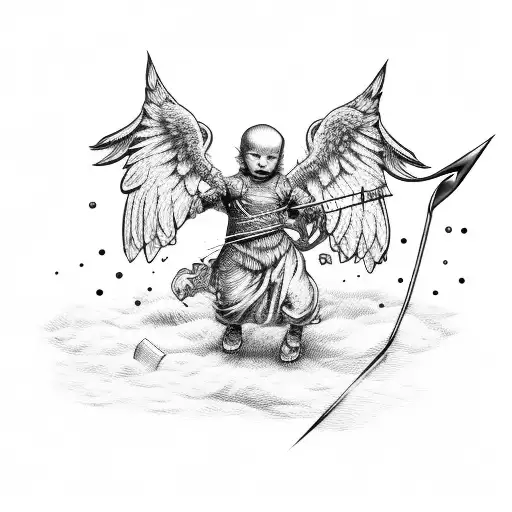 Blind Cherub With Bow And Arrows Woodcut Style
