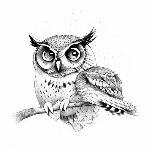 An Owl Perched On An Oil Rig In A Dotwork Style