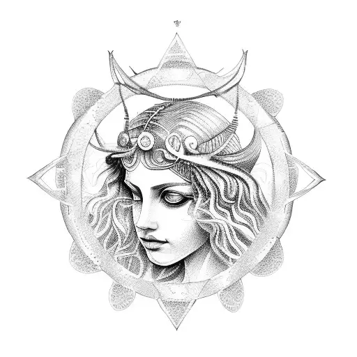 Merge The Greek Goddess Aphrodite With The Zodiac Sign Scorpio In A Dotwork Style