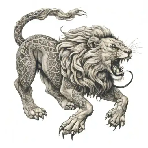 Lion Fighting A Snake