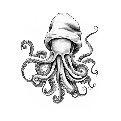 Chef Knife Upright With An Octopus Holding On To The Back In Blackwork Style