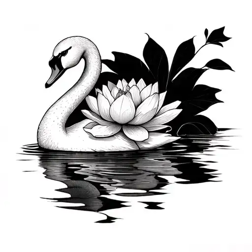 Swan Swimming & Lotus Flower