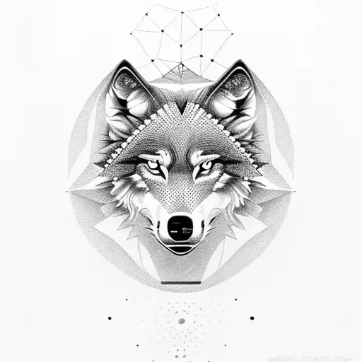 Create A Dotwork Design Of A Wolf With A Hurricane Airplane Flying Overhead
