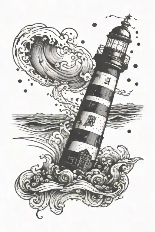 Message In A Bottle With A Choppy Ocean And Lighthouse