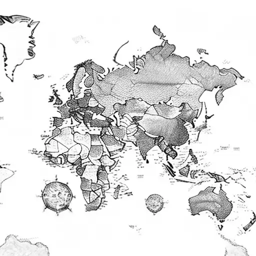 A Detailed Map Of The World With Trees Representing Different Countries