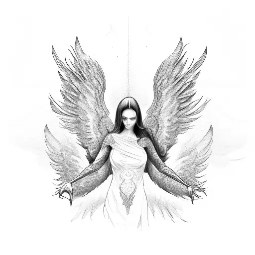 Angel With Spread Wings And Arms