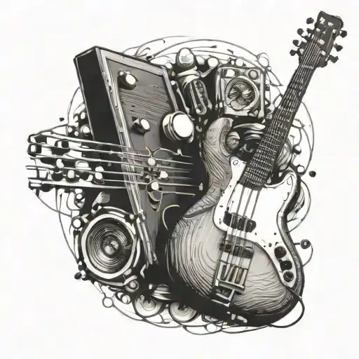 Incorporate A Bass Guitar And Microphone Into A Unique Music-themed Tattoo Design