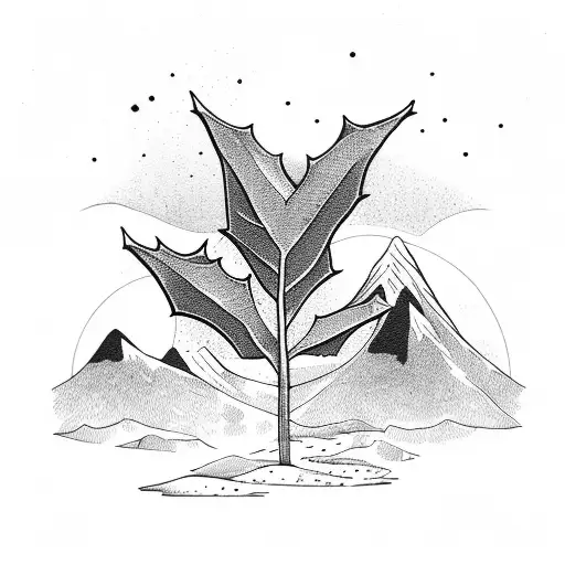 Holly Plant With Mountains Behind