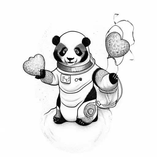 Panda On Moon Holding Heart Balloon