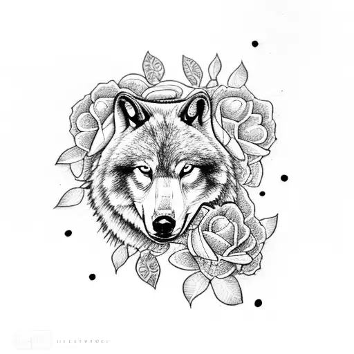 Abear And A Wolf Surrounded By Daisies And Roses