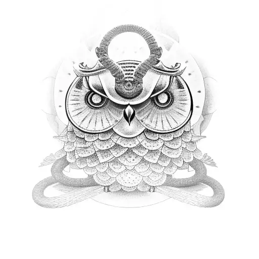 Buddha With Owl And Snake Behind