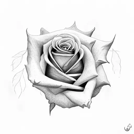 Rose On A Stem With Leaves