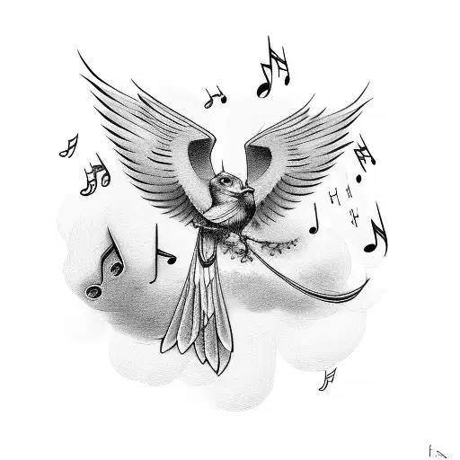 Mockingbird With Music Notes And Clouds