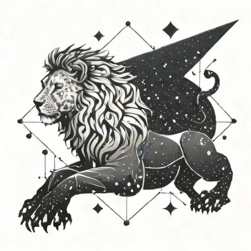 A Cosmic Lion Constellation With The Leo Zodiac Symbol Intertwined In The Stars