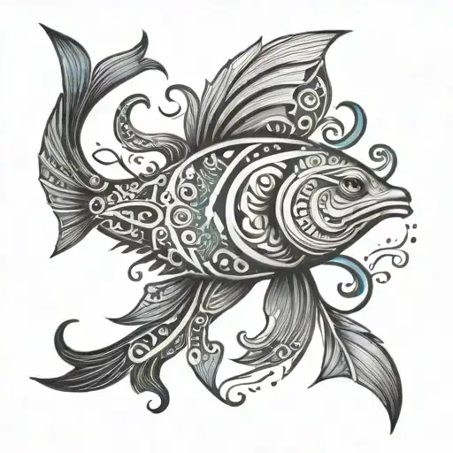 Design A Tribal-inspired Pisces Fish Tattoo With Shamanic Symbols Intertwined
