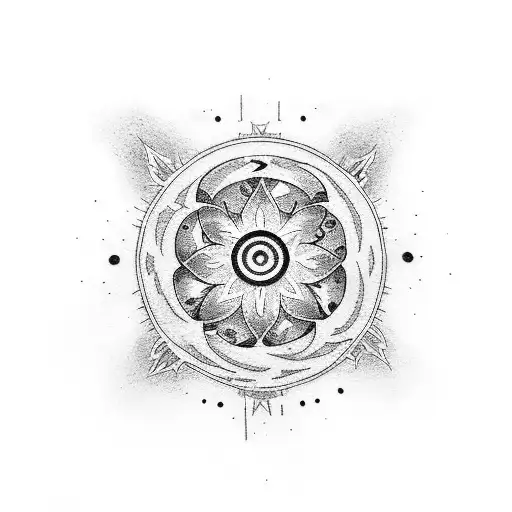 A Dotwork Tattoo Of Itachi's Mangekyou Sharingan With A Subtle Anime Background