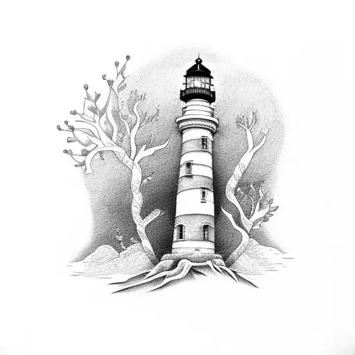 Tree Roots Wrapped Around A Lighthouse
