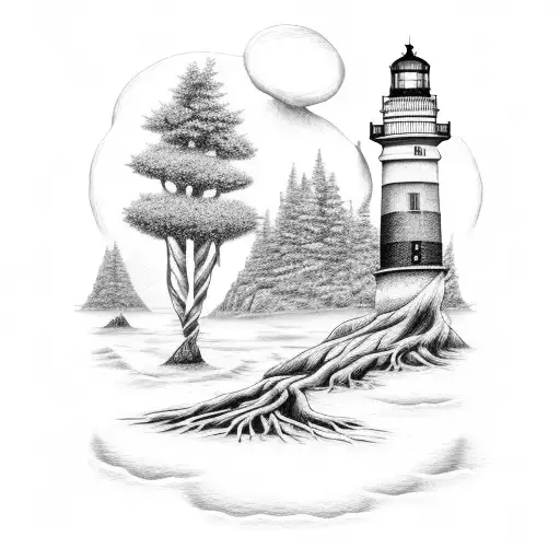 Tree Roots Wrapped Around A Lighthouse