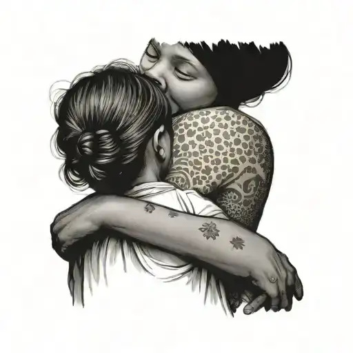 Child Hugging Mother With Mother Backside Showing