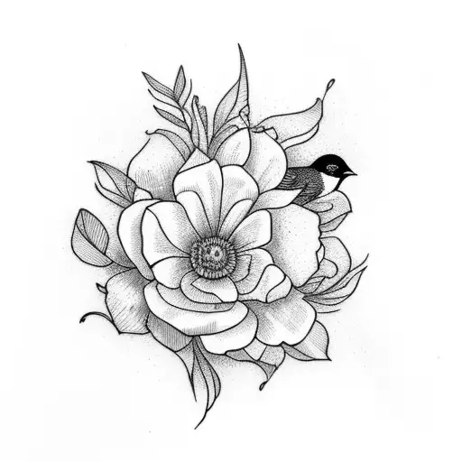 Bird In A Flower Field