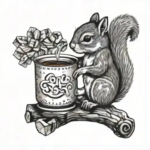 A Squirrel Enjoying A Cup Of Coffee On A Pile Of Chips