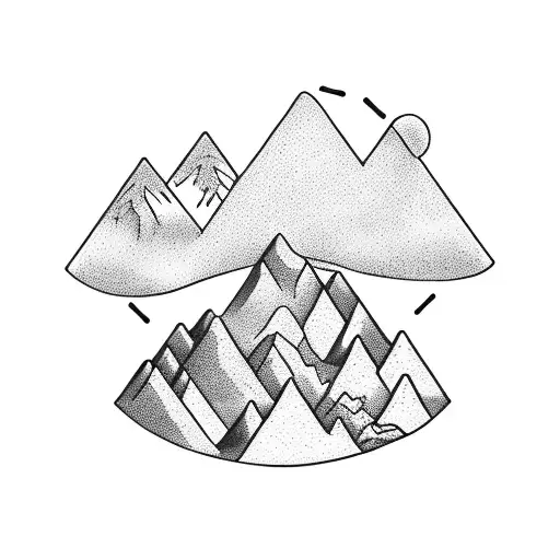 A Minimalist Tattoo Of A Mountain Range With A Winding Path For A Hiker
