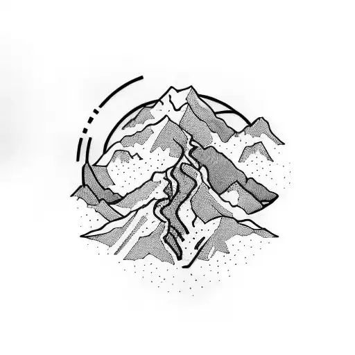 A Minimalist Tattoo Of A Mountain Range With A Winding Path For A Hiker