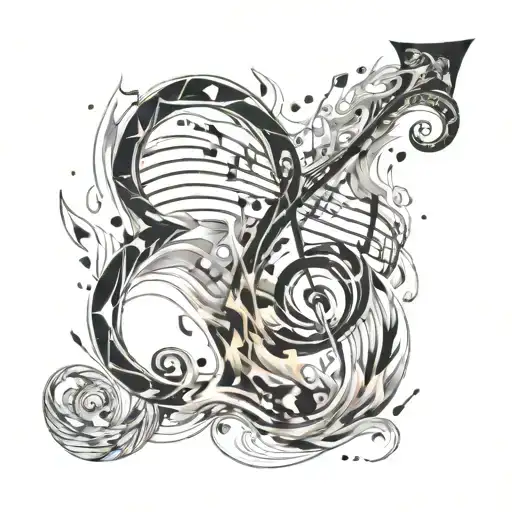 A Music Note Made Of Fire And Lightning With Ocean Waves Inside It