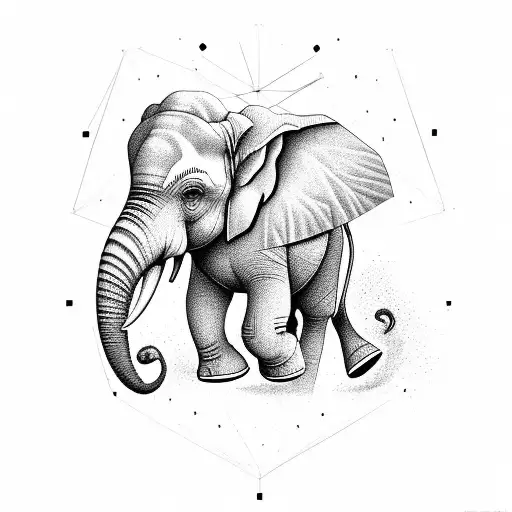 A Black-grey Elephant Running With Geometric Shapes As Its Trail