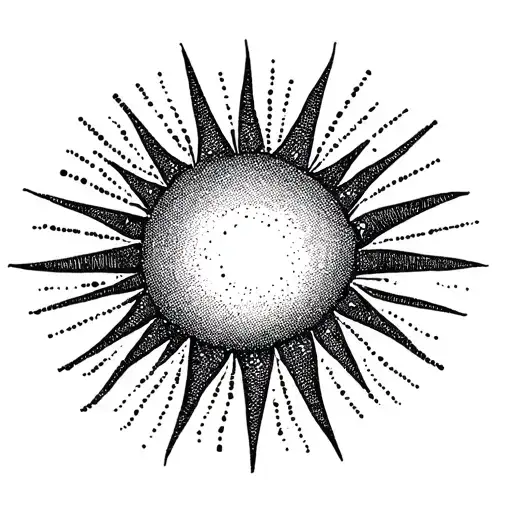 Simple Sun With Straight And Curved Sun Rays And Dots