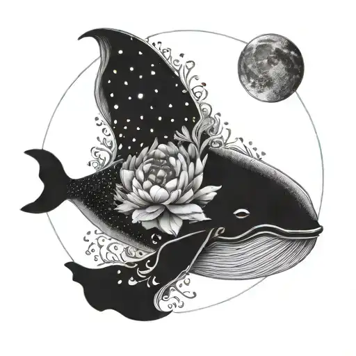 Whale Peonies Moon Shape Made