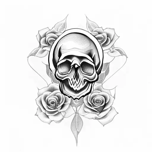 Skull Heart And Roses With Name Of Marwa