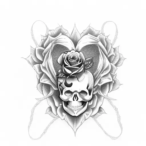 Skull Heart And Roses With Marwa Name