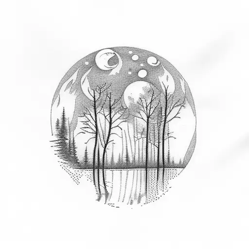 Forest Reflected In A River During A Full Moon