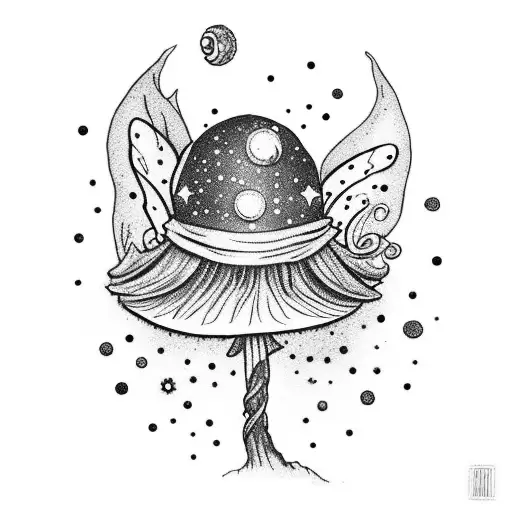 A Whimsical Fairy Painting A Galaxy On A Mushroom
