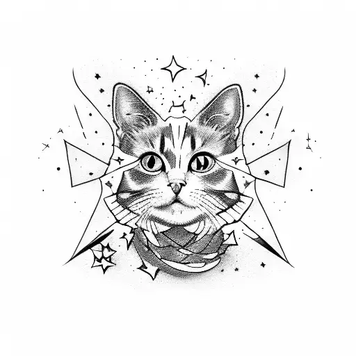 Cat With Stars Line Work
