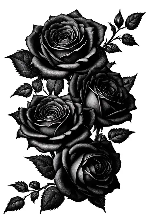 4 Black Roses Intertwined