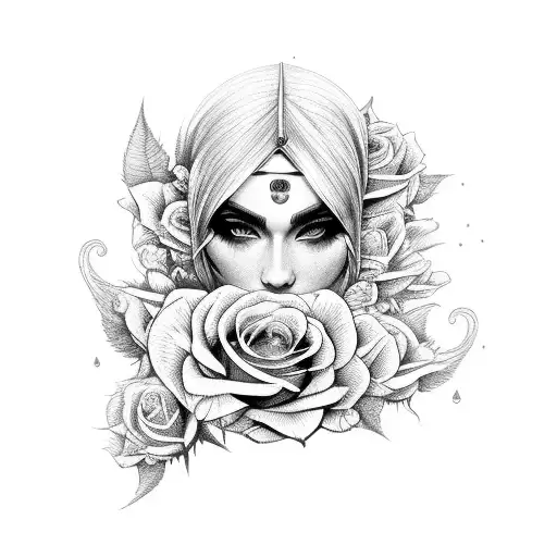 Femal Warrior With Roses