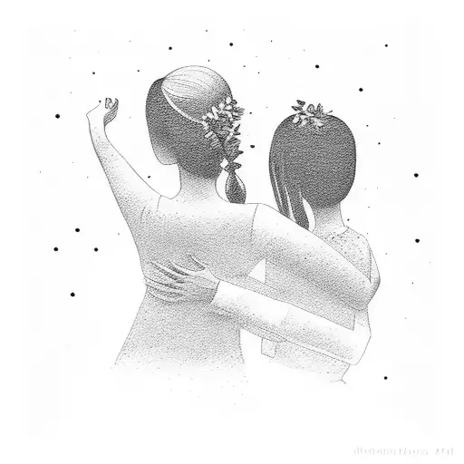 Elegant Silhouette Of A Mother And Three Daughters Holding Hands