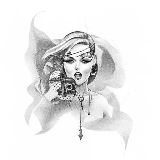 Palm With Classic Car And Pinup Girl