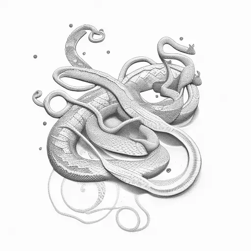 A Massage-themed Design Featuring Snake And Plants In Dotwork Style