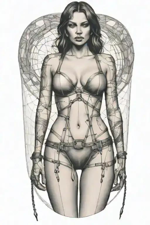 Sexy Woman In Bondage Underwear Standing Facing Forward