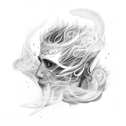 A Feather Composed Of Intertwining Flames And Smoke